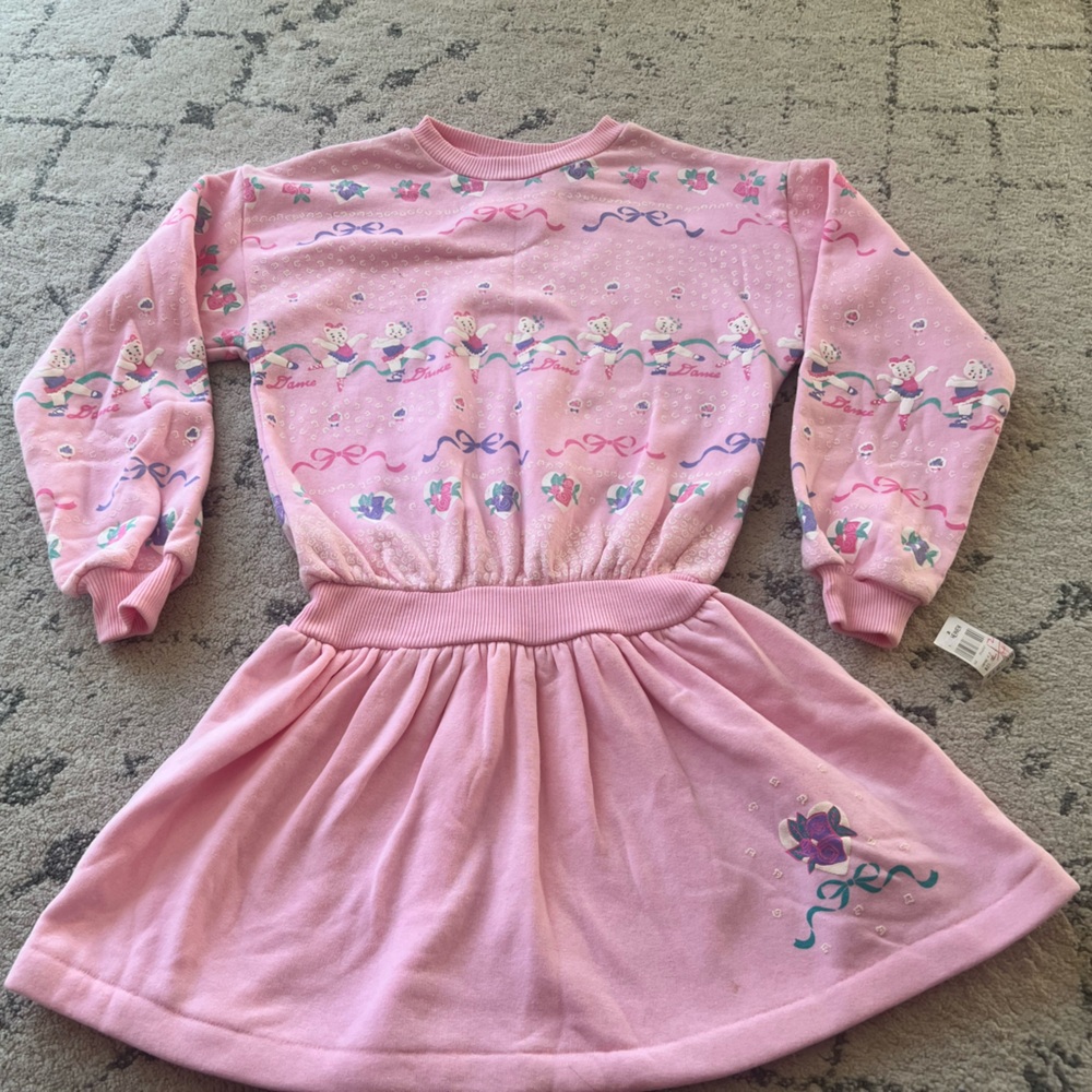 NWT Vintage Dancing Bear Girls Sweatshirt Dress Jet Set Sz 12/14